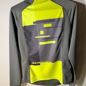 Sugoi women’s cycling athletic Top Sz L long sleeve olive and lime green